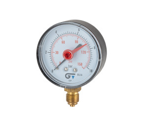 Manômetro DN 63- ABS - Seco - Vertical - Ponteiro indicador vermelha - BSP