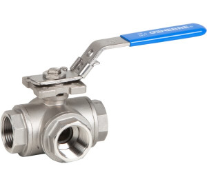 Válvula de esfera 3 vias tipo "L" inox 316 PN 63 base atuador BSP