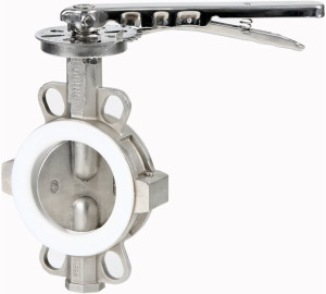 Válvula borboleta tipo Wafer inox com base para atuador  PTFE