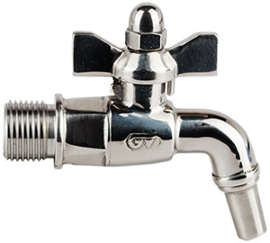 Válvula esfera para barril em inox polido.