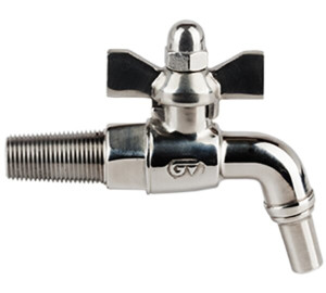 Válvula esfera para barril em inox polido com rosca conica.