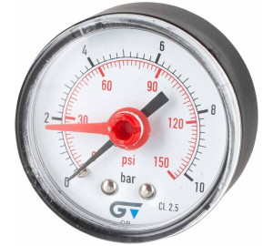 Manómetro Ø 53 indicador vermelho, saída traseira