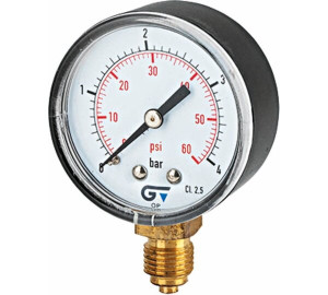 Manómetro Ø 53, saída inferior, rosca BSP 1/4".