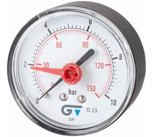 Manómetro Ø 63, indicador vermelho, saída traseira 1/4".