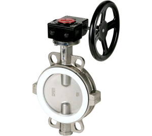 Válvula borboleta tipo Wafer inox com redutor manual PTFE