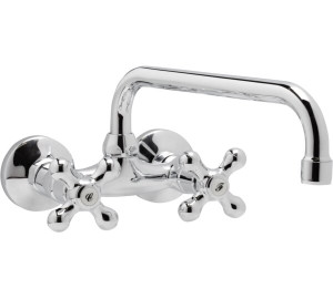 Torneira de cozinha de parede com bica de 11 cm e tubo de 24 cm de altura Cromado New Regent